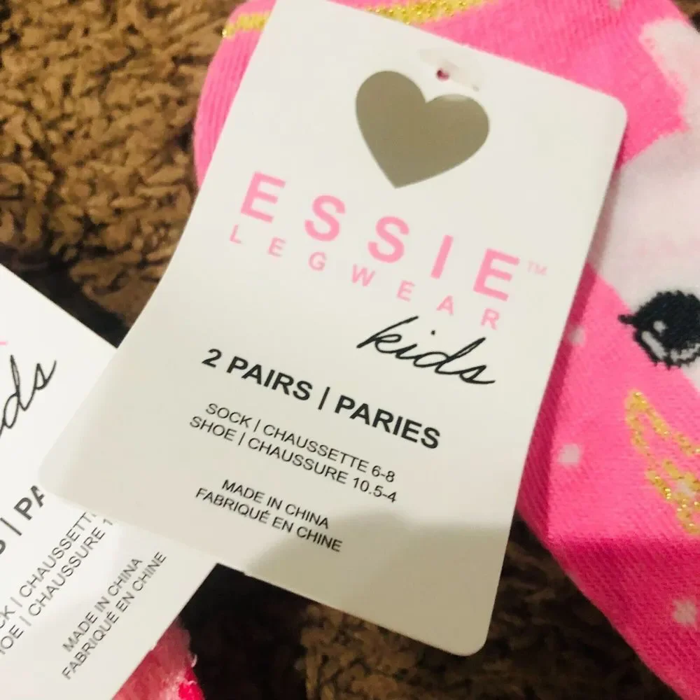 Essie Legwear Kids‎ Ankle Socks Two Pairs Girl Pack Size 6-8 Kitten Pink NEW